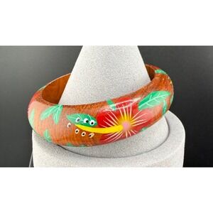 Vintage Bangle Bracelet Tropical Vacation Wooden 8.5